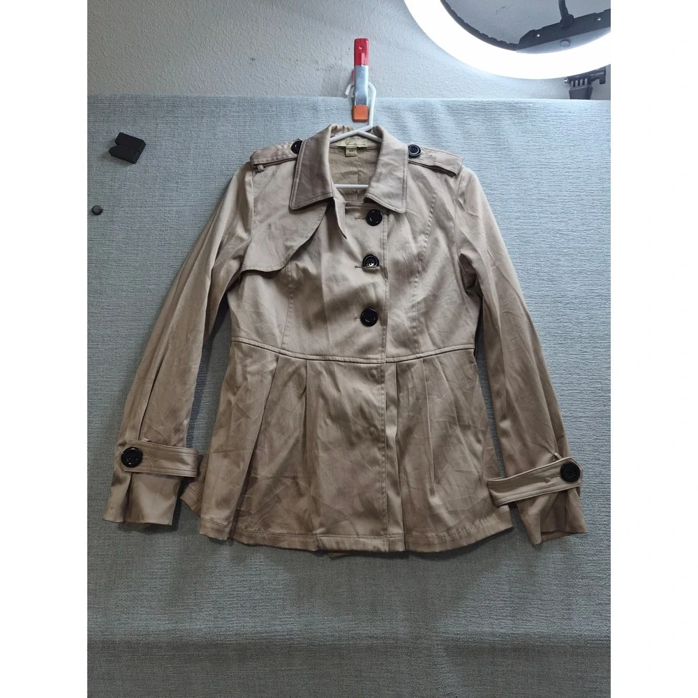 Twenty One Promod Trench Coat Womens Medium Brown Lined Winter Double Breasted